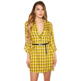 Kockované šaty/tunika s opaskom Mustard Kockované šaty/tunika s opaskom Mustard