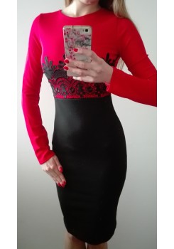 Spoločenské šaty dlhý rukáv Red/Black - XS