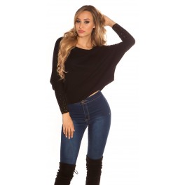 Crop pul&oacute;ver s kamienkami KouCla Black