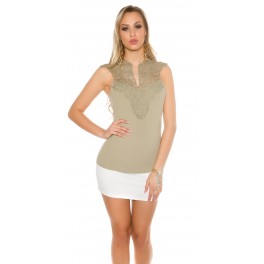 Trendy top s čipkou Khaki